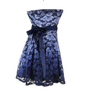 Strapless Blue Ombre Lace Dress With Satin Ribbon Belt Size Small JH1765